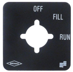 Табличка с символом Д 49мм Ш 49мм OFF-FILL-RUN ø отверстия 16мм