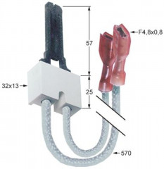 Электрод зажигания Д1  57мм присоединение F 4,8x0,8 мм длина провода 570мм