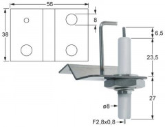 Электрод зажигания Д1  65мм присоединение плоский штекер 6,3 мм Д1 ø 8мм