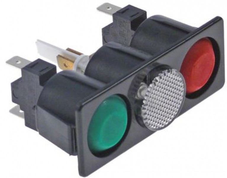 Комплект кнопок монтажные размеры 77x28 мм зелён/бел./красн. 1NO/лампа/1NO 250В