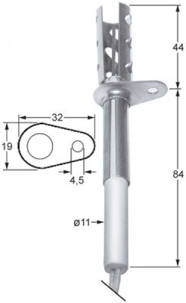 Электрод зажигания Д1  44мм Д2 32мм с фланцем длина провода 870мм Д1 ø 11мм длина фланца 32мм