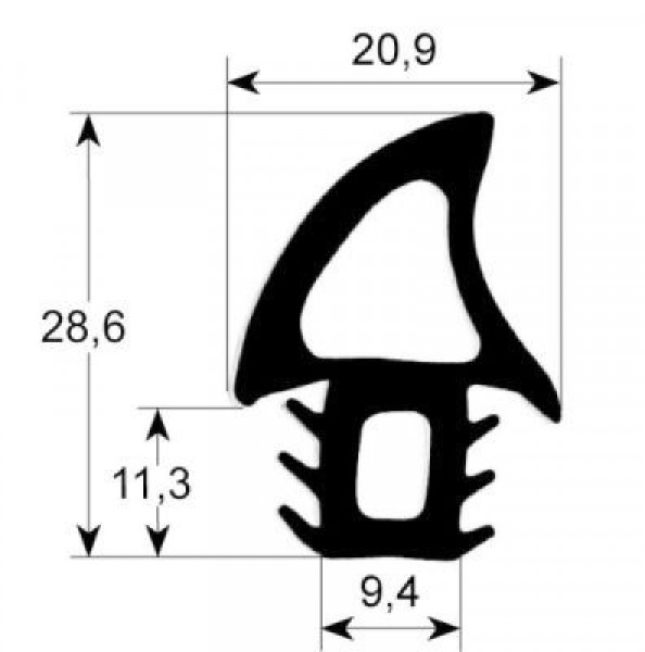 Уплотнитель дверной профиль 2750 Кол-во в уп-вке товар, продаваемый по метрам