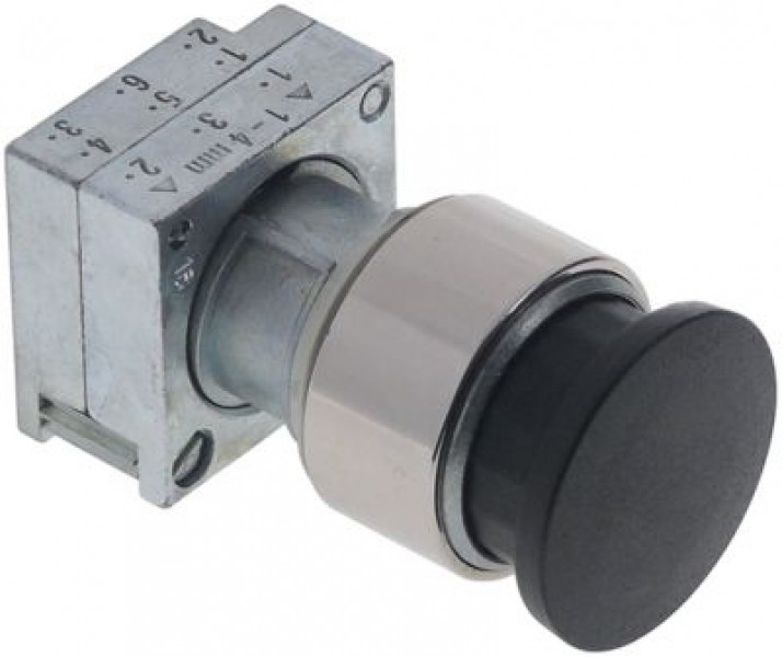 Выключатель нажимной кнопочный чёрн. без подсветки монтажные размеры ø22 мм