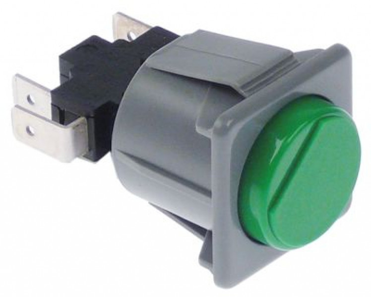 Выключатель кнопочный монтажные размеры 28,5x28,5 мм зелён. 1CO 250В