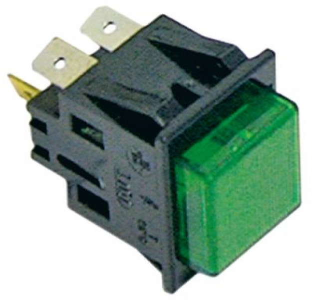 Выключатель кнопочный монтажные размеры 27,2x22,2 мм зелён. 2NO/лампа