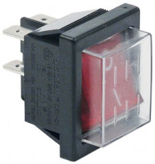 Выключатель балансирный монтажные размеры 30x22 мм - прямоугольн. 2NO красн. 250В 16А освещён.