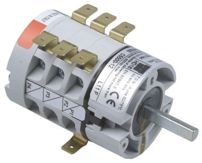 Выключатель поворотный 16А ø ось 6мм длина оси 22мм присоединение плоский штекер 6,3 мм