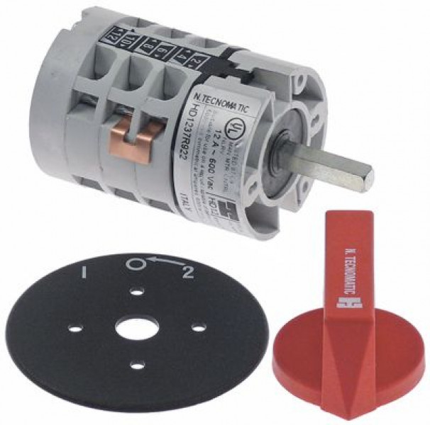 Выключатель поворотный 12А ø ось 5x5мм длина оси 22мм 600В 1-0-2 нажим. положения 3 тип