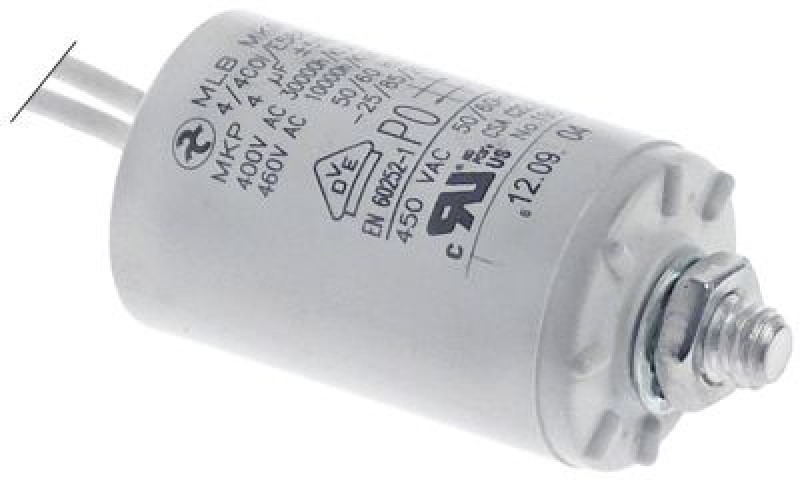 Конденсатор рабочий 450В пластмасса M8 ø 30мм Д 60мм толерантный предел 5% 50/60Гц ёмкость 4мкФ