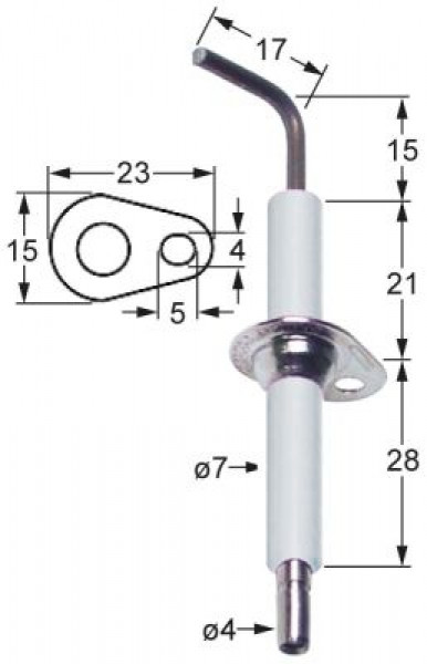 Электрод зажигания Д1  15мм Д2 17мм с фланцем Д1 ø 7мм длина фланца 23мм ширина фланца 15мм