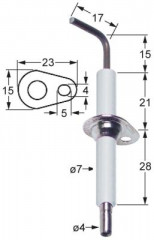 Электрод зажигания Д1  15мм Д2 17мм с фланцем Д1 ø 7мм длина фланца 23мм ширина фланца 15мм