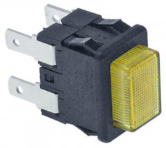 Выключатель кнопочный монтажные размеры 19x13 мм жёлт. 2NO 250В присоединение плоский штекер 4,8 мм