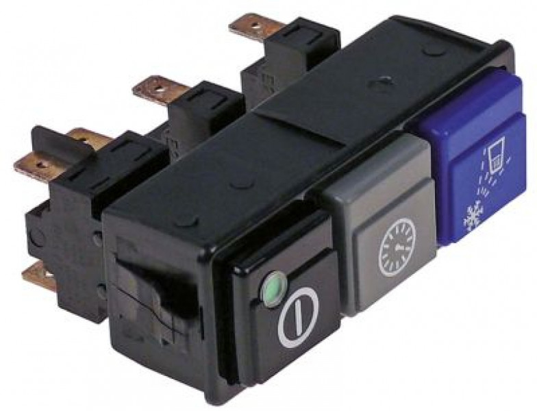 Комплект кнопок монтажные размеры 28,5x77,5 мм син./сер./чёрн. 2NO/1NO/1NO 250В