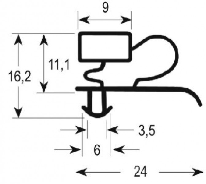 Уплотнитель изоляционный профиль 9333 Ш 520мм Д 1515мм посадочный размер стеклянная дверь