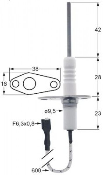 Электрод контрольный Д1  42мм присоединение F6,3x0,8 длина провода 600мм