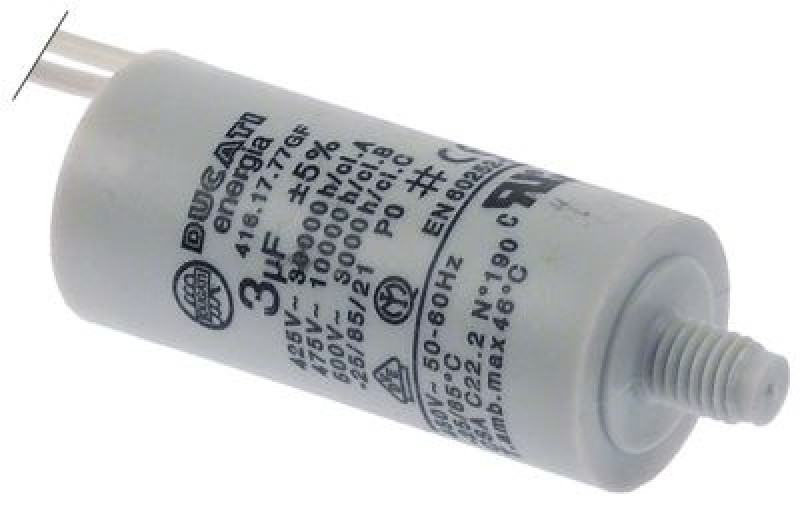 Конденсатор  450В пластмасса M8 присоединение кабель 250 мм ø 25мм Д 56мм