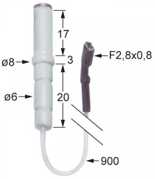 Электрод зажигания для зажима присоединение F 2,8x0,8 мм длина провода 900мм