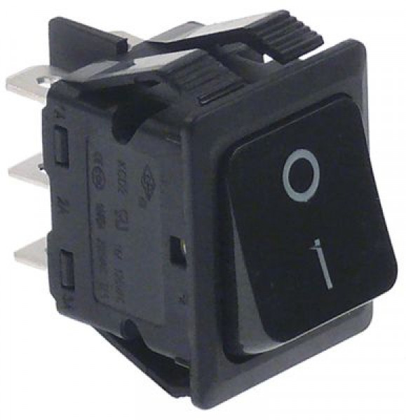 Выключатель балансирный монтажные размеры 30x22 мм чёрн. 2CO 230В присоединение плоский штекер 6,3 мм