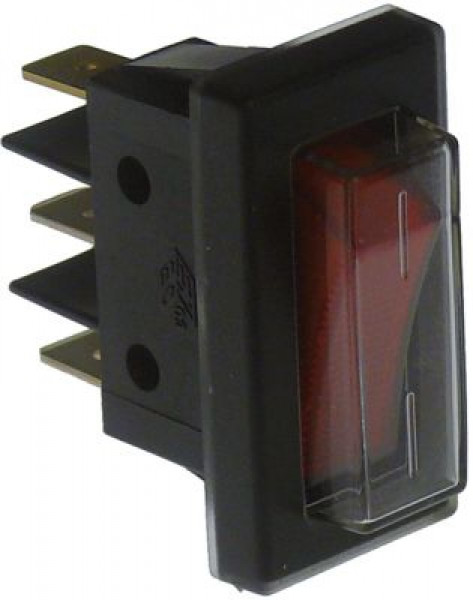 Выключатель балансирный монтажные размеры 30x11 мм красн. 1NO/лампа 250В