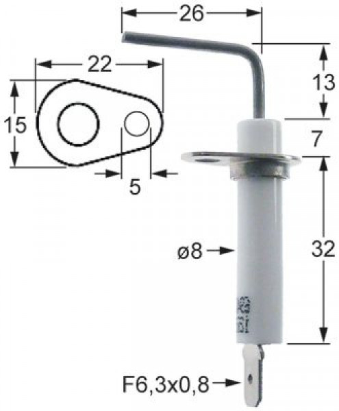 Электрод контрольный Д1  13мм Д2 26мм фланец присоединение плоский штекер 6,3 мм Д1 ø 8мм