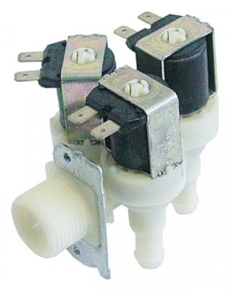 Клапан электромагнитный тройн. углов. пластмасса вход 3/4″ внешн. резьба 230 В перем. тока