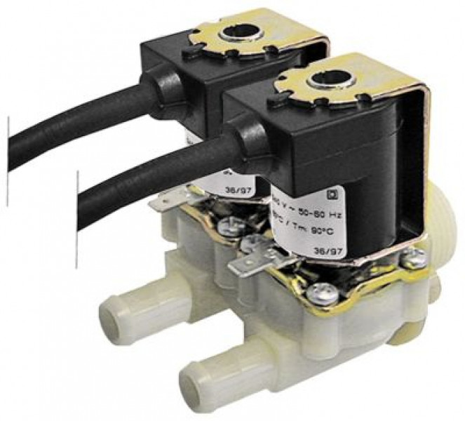 Клапан электромагнитный двойн. прямой пластмасса длина провода 2000мм темп. макс. 90°C вход 3/4"