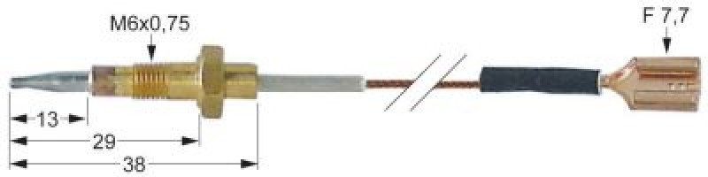 Термоэлемент Д 450мм M6x0,75 с 1 кабелем присоединение F 7,7 мм