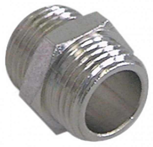 Ниппель двойной резьба 1/4" - 1/2" никелированная латунь кол-во в уп-вке 1штук