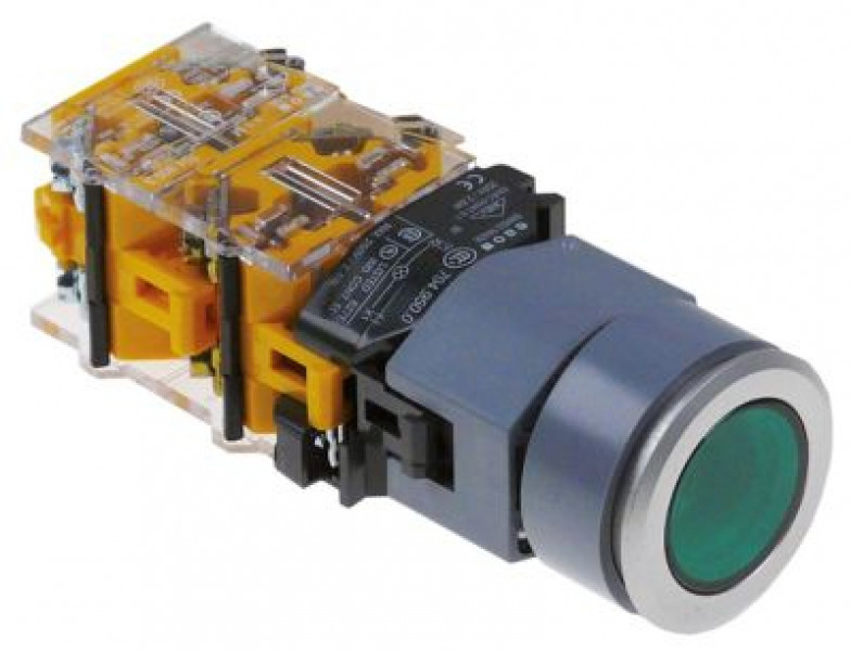 Выключатель нажимной кнопочный 660В зелён. 2NO/2NC присоединение винтовое соединение освещён.  -