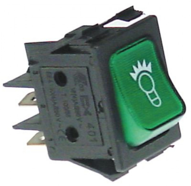 Выключатель балансирный монтажные размеры 30x22 мм зелён. 2NO 250В
