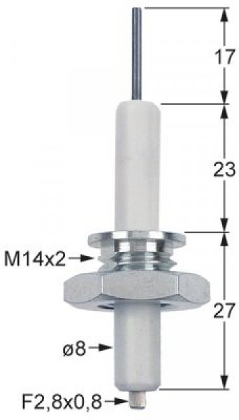 Электрод зажигания Д1  17мм M14x2 присоединение плоский штекер 6,3 мм Д1 ø 8мм