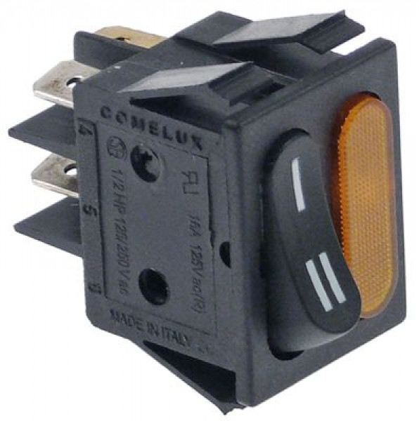 Выключатель балансирный монтажные размеры 30x22 мм чёрн./оранжев. 1NO/лампа 250В