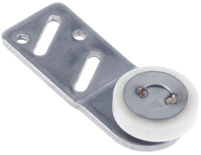 Колёсико ø ролики 22мм Ш1 6мм CNS/пластмасса В 4мм Д 79мм с держателем монтаж. поз-ция сзади