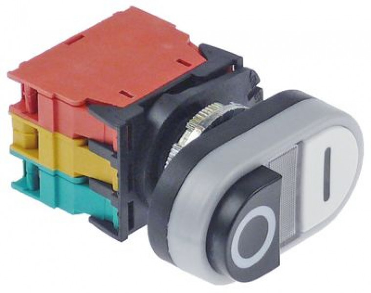 Выключатель нажимной кнопочный монтажные размеры ø22 мм чёрн./бел. 1NO/1NC/лампа