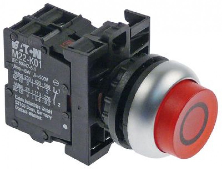 Выключатель нажимной кнопочный красн. 1NC нажим. выкл с подсветкой, 10-30 В -