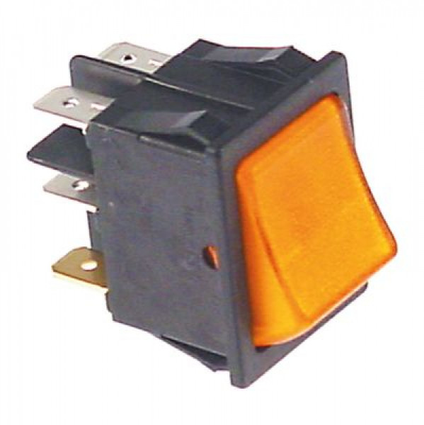 Выключатель балансирный кнопочный монтажные размеры 30x22 мм оранжев. 2NO/лампа