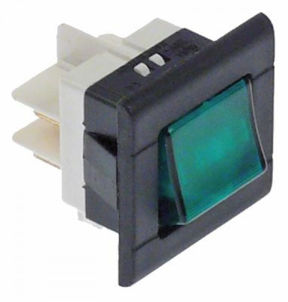 Выключатель балансирный монтажные размеры 27,8x25 мм зелён. 2NO 250В