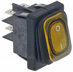 Выключатель балансирный монтажные размеры 30x22 мм жёлт. 2NO 230В присоединение плоский штекер 6,3 мм