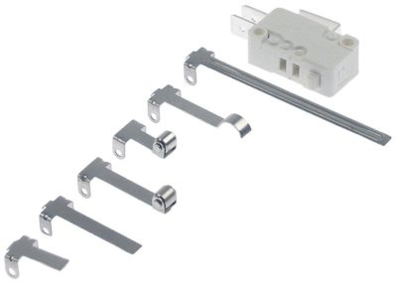 Микровключатель с набором рычажков 250В 16А 1CO Д1  278мм присоединение плоский штекер 6,3 мм бел.