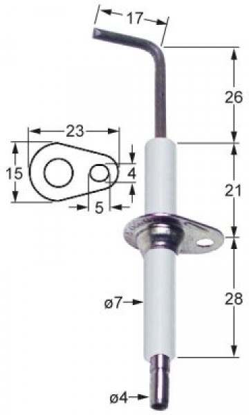Электрод зажигания Д1  26мм Д2 17мм с фланцем Д1 ø 7мм длина фланца 23мм ширина фланца 15мм