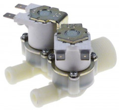 Клапан электромагнитный двойн., с переходником   прямой пластмасса темп. макс. 60°C вход 3/4&quot; 24В
