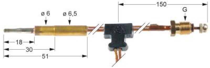 Термоэлемент M9x1 Д 1000мм гнездовой наконечник ø6,0(6,5) мм с прерывателем