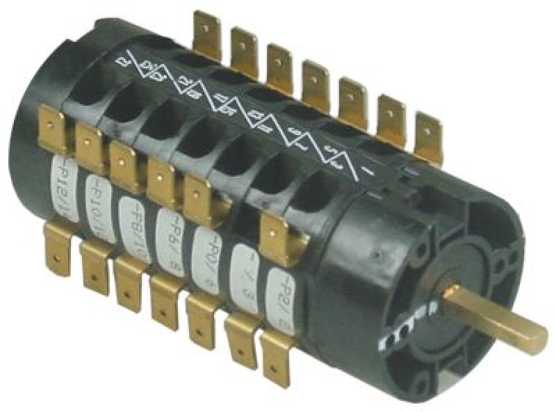 Выключатель поворотный 16А ø ось 6мм длина оси 21мм присоединение плоский штекер 6,3 мм