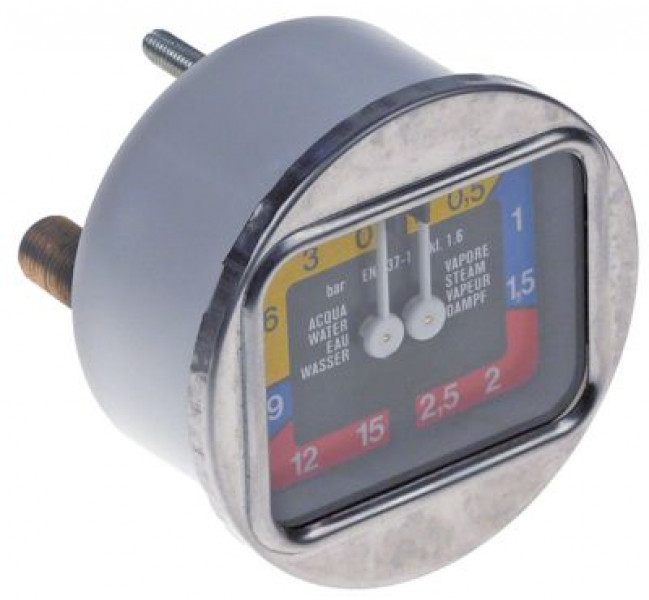 Манометр присоединение сзади резьба 1/8" ø 63мм двойная шкала диапазон давления 0-2,5 / 0-15бар