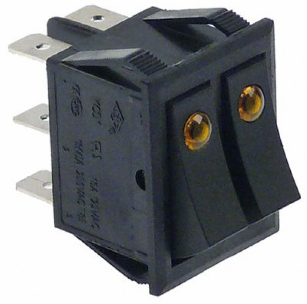 Выключатель балансирный монтажные размеры 30x22 мм оранжев./оранжев. 1NO/1NO/лампа 250В