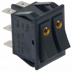 Выключатель балансирный монтажные размеры 30x22 мм оранжев./оранжев. 1NO/1NO/лампа 250В