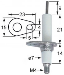 Электрод зажигания Д1 9мм с фланцем присоединение ø4 Д1 ø 7мм длина фланца 23мм