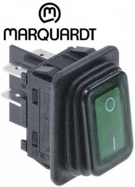 Выключатель балансирный монтажные размеры 30x22 мм зелён. 2NO 250В