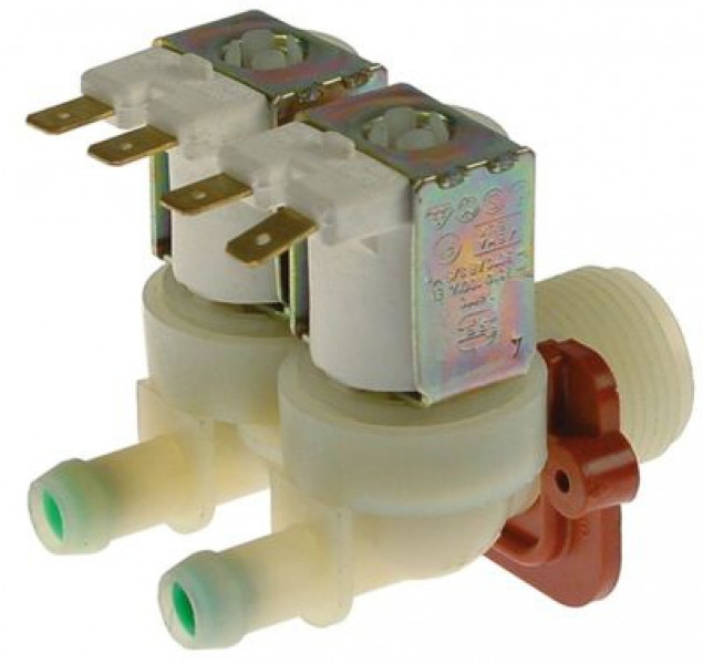 Клапан электромагнитный двойн. прямой выход 115мм пластмасса темп. макс. 90°C вход 3/4"