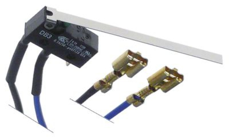 Микровключатель приводится в действие при помощи рычага 250В 1А